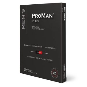 Suplement diety ProMan Plus, przeznaczony dla mężczyzn, wspiera energię, sprawność i poziom testosteronu dzięki starannie dobranym składnikom.