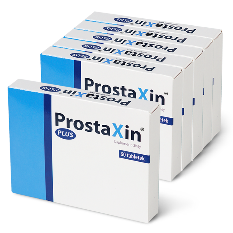 ProstaXin Plus to suplement diety w formie tabletek, wspierający zdrowie prostaty, dostępny w opakowaniach zawierających 60 tabletek.