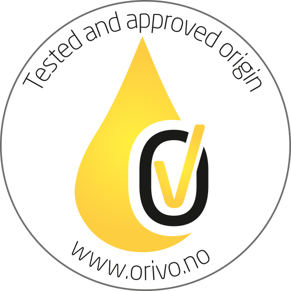 Logo Orivo symbolizujące przetestowane i zatwierdzone źródło oleju, dostępne na stronie www.orivo.no.