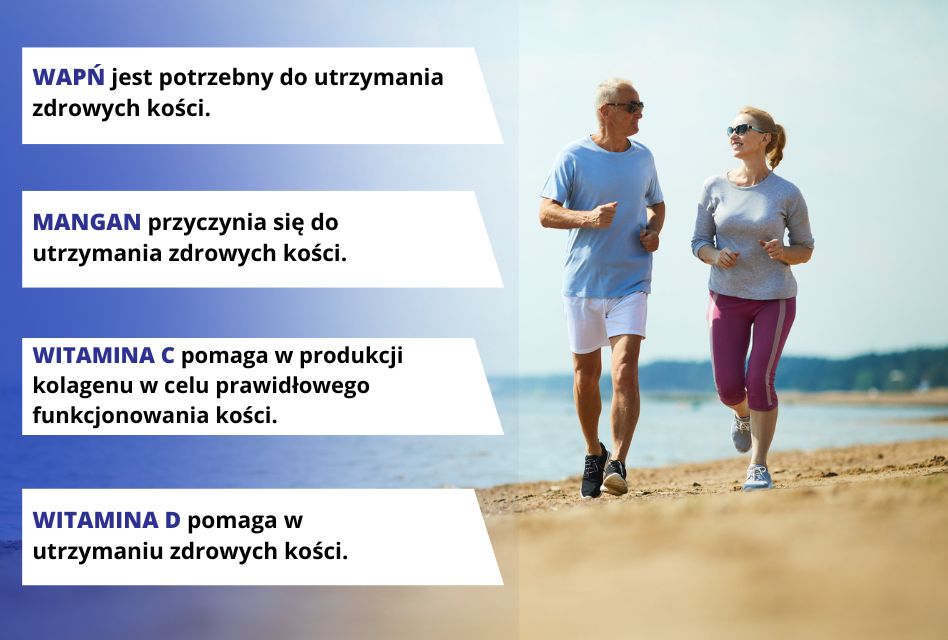 Para aktywnych biegaczy na plaży, promująca zdrowie kości dzięki ważnym składnikom odżywczym takim jak wapń, mangan, witamina C i D.
