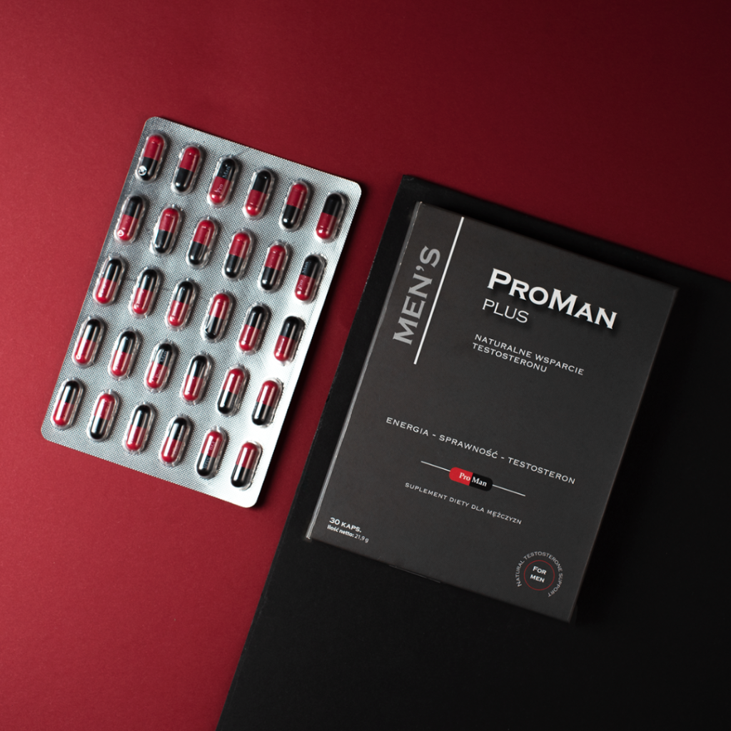 Suplement diety Men's ProMan Plus wspiera naturalnie poziom testosteronu, zwiększając energię i sprawność fizyczną.