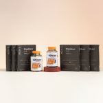 Obraz przedstawia suplementy diety dla mężczyzn, w tym preparaty ProMan Plus oraz Movisan Collagen II, które wspierają energię i sprawność fizyczną.