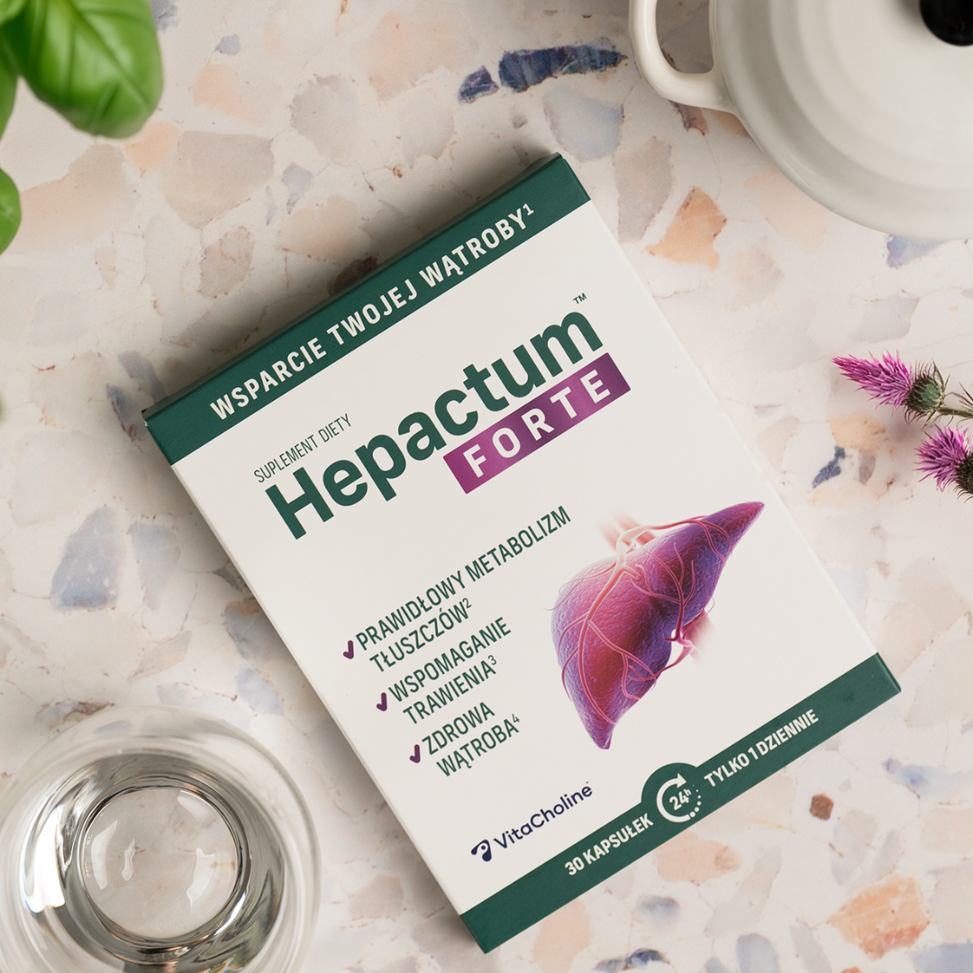 Suplement diety Hepactum Forte wspiera zdrowie wątroby, poprawia metabolizm tłuszczów oraz wspomaga trawienie.