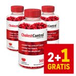Suplement diety CholestControl wspomaga prawidłowy poziom cholesterolu oraz zdrowie serca i układu krążenia, oferując promocyjny zestaw 2+1 gratis.